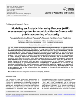 Assessment System for Municipalities in Greece with Public Accounting of Austerity