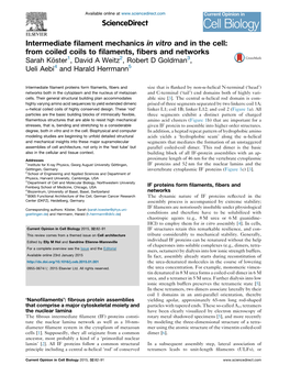 Intermediate Filament Mechanics in Vitro and in the Cell: from Coiled Coils to Filaments, Fibers and Networks