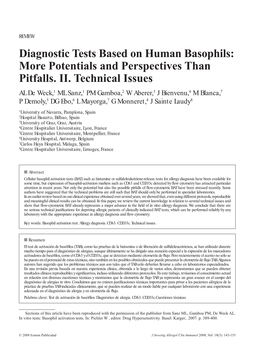 Diagnostic Tests Based on Human Basophils: More Potentials and Perspectives Than Pitfalls