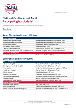 National Cardiac Arrest Audit Participating Hospitals List England