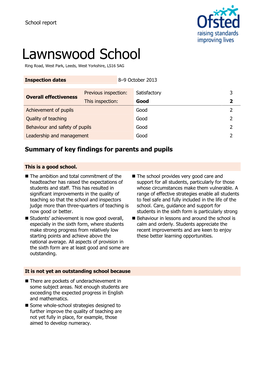 Ofsted Inspection Report October 2013