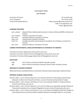 Curriculum Vitae Lisa Kramer