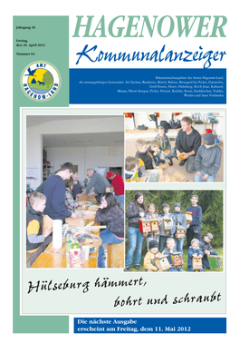 Hülseburg Hämmert, Bohrt Und Schraubt Die Nächste Ausgabe Erscheint Am Freitag, Dem 11