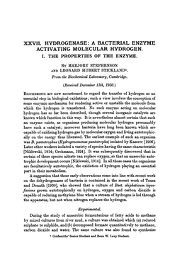 XXVII. HYDROGENASE: a BACTERIAL ENZYME ACTIVATING MOLECULAR HYDROGEN. Experimental