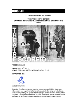 CLOSE-UP FILM CENTRE Presents THEATRE SCORPIO SEASON