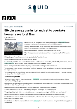 Bitcoin Energy Use in Iceland Set to Overtake Homes, Says Local Firm by Chris Baraniuk Technology Reporter