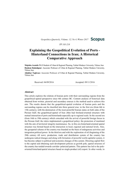 Explaining the Geopolitical Evolution of Ports - Hinterland Connections in Iran; a Historical Comparative Approach