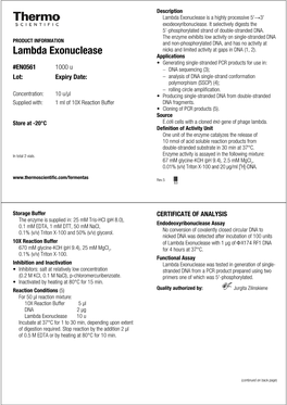 COA: Lambda Exonuclease, #EN0561
