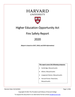 Higher Education Opportunity Act Fire Safety Report 2020