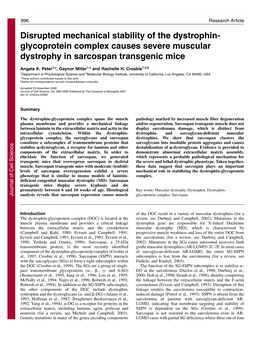 Disrupted Mechanical Stability of the Dystrophin- Glycoprotein Complex Causes Severe Muscular Dystrophy in Sarcospan Transgenic Mice