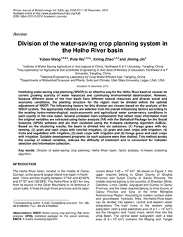 Division of the Water-Saving Crop Planning System in the Heihe River Basin