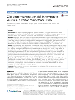 Zika Vector Transmission Risk in Temperate Australia: a Vector Competence Study Jean-Bernard Duchemin1, Peter T