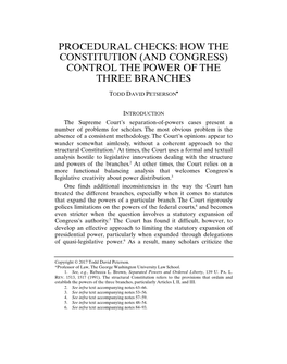 Procedural Checks: How the Constitution (And Congress) Control the Power of the Three Branches