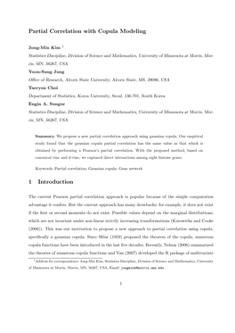 Partial Correlation with Copula Modeling 1 Introduction