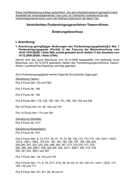 Vereinfachtes Flurbereinigungsverfahren Tawern-Könen