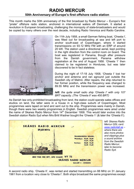 RADIO MERCUR 50Th Anniversary of Europe’S First Offshore Radio Station