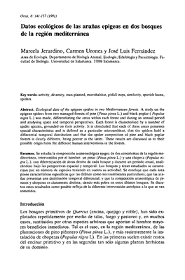 Datos Ecológicos De Las Arañas Epigeas En Dos Bosques De La Región Mediterranea