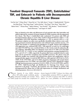 Tenofovir Disoproxil Fumarate (TDF), Emtricitabine/TDF, and Entecavir in Patients with Decompensated Chronic Hepatitis B Liver D