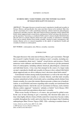 Scoring Men: Vasectomies and the Totemic Illusion of Male Sexuality in Oaxaca