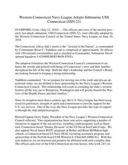 Western Connecticut Navy League Adopts Submarine USS Connecticut (SSN 22)