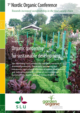 Organic Gardening for Sustainable Development 1St Nordic Organic