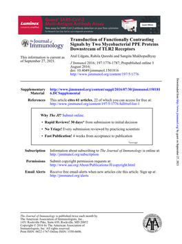 Transduction of Functionally Contrasting Signals by Two Mycobacterial PPE Proteins Downstream of TLR2 Receptors