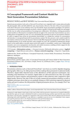 A Conceptual Framework and Content Model for Next Generation Presentation Solutions