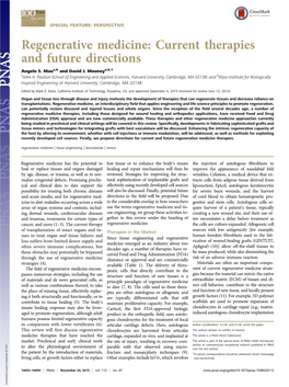 Regenerative Medicine: Current Therapies and Future Directions Angelo S