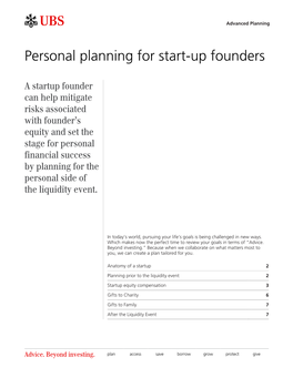 Personal Planning for Start-Up Founders