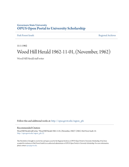 Wood Hill Herald 1962-11-01, (November, 1962) Wood Hill Herald Staff Writer