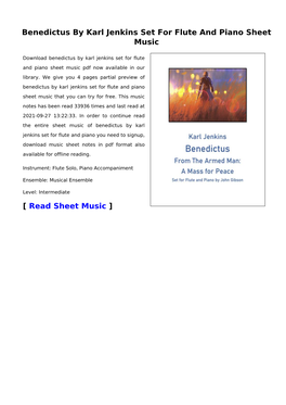 Benedictus by Karl Jenkins Set for Flute and Piano Sheet Music