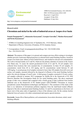 Chromium and Nickel in the Soils of Industrial Areas at Asopos River Basin