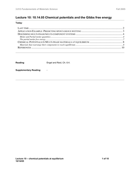 Lecture 10: 10.14.05 Chemical Potentials and the Gibbs Free Energy