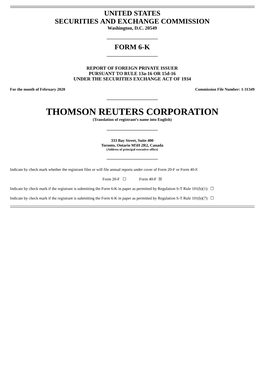 THOMSON REUTERS CORPORATION (Translation of Registrant’S Name Into English)