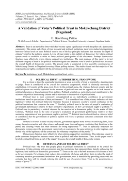 A Validation of Voter's Political Trust in Mokokchung District (Nagaland)