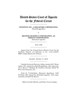 Synopsys, Inc. V. Mentor Graphics Corp., 78 F