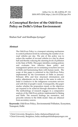 A Conceptual Review of the Odd-Even Policy on Delhi's Urban