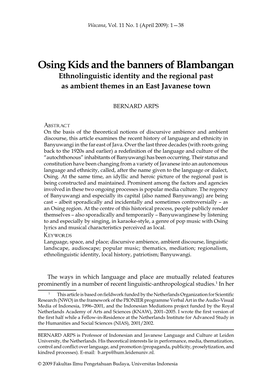 Osing Kids and the Banners of Blambangan Ethnolinguistic Identity and the Regional Past As Ambient Themes in an East Javanese Town