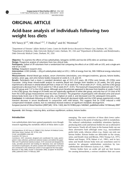 Acid-Base Analysis of Individuals Following Two Weight Loss Diets