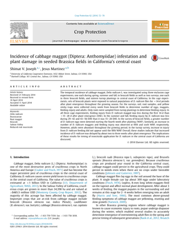 Incidence of Cabbage Maggot (Diptera: Anthomyiidae) Infestation and Plant Damage in Seeded Brassica ﬁelds in California’S Central Coast