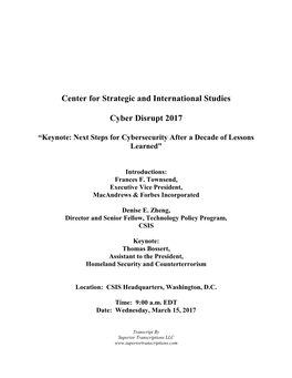 Center for Strategic and International Studies Cyber Disrupt 2017