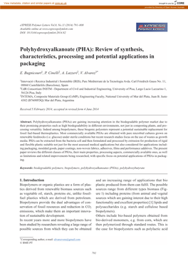 PHA): Review of Synthesis, Characteristics, Processing and Potential Applications in Packaging