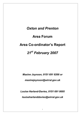 Oxton and Prenton Area Forum Area Co-Ordinator's Report 21 February 2007