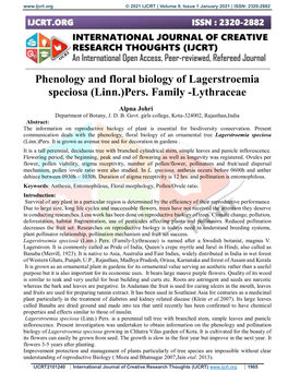 Phenology and Floral Biology of Lagerstroemia Speciosa (Linn.)Pers. Family -Lythraceae