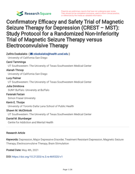 Con Rmatory E Cacy and Safety Trial of Magnetic Seizure Therapy For