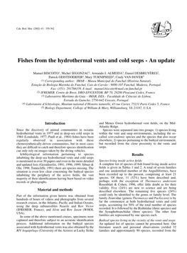 Fishes from the Hydrothermal Vents and Cold Seeps - an Update