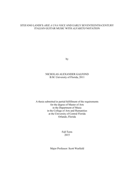 STEFANO LANDI's ARIE a UNA VOCE and EARLY SEVENTEENTH-CENTURY ITALIAN GUITAR MUSIC with ALFABETO NOTATION by NICHOLAS ALEXANDE