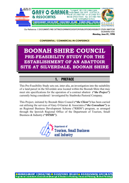 Boonah Shire Council Pre-Feasibility Study for the Establishment of an Abattoir Site at Silverdale, Boonah Shire