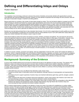 Defining and Differentiating Inlays and Onlays Position Statement