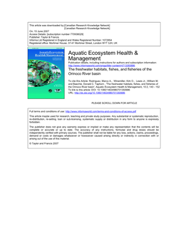 Aquatic Ecosystem Health & Management